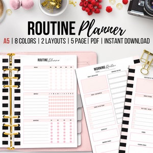 Afdrukbare routinechecklist, routineplanner, gewoontetracker, ochtend, middag, avondroutineplanner, prioriteitsplanner, zelfzorg, A5