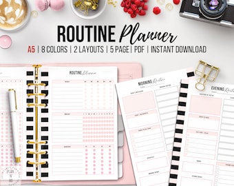 Printable Routine Checklist, Routine Planner, Habit Tracker, Morning, Afternoon, Evening Routine Planner, Priority Planner, Self-Care, A5