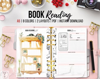 Book Reading List, Printable Book Review Journal, Bookshelf Reading Tracker, Books to Read, A5 Planner Inserts
