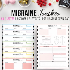 Migraine Tracker Printable, Headache Log, Headache Diary, Migraine Journal, Health Planner Insert, Chronic Pain Tracker, A4, Letter