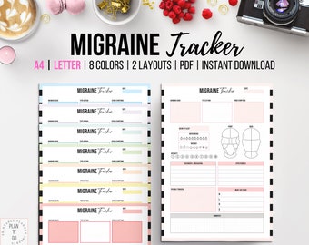 Migräne Tracker zum Ausdrucken, Kopfschmerzen Tagebuch, Kopfschmerz Tagebuch, Migräne Journal, Gesundheit Planer Einsatz, Chronische Schmerzen Tracker, A4 Letter