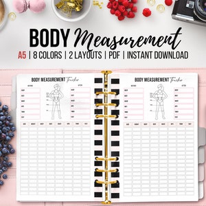 Lichaamsmeting-tracker, afdrukbare meetgrafiek, lichaamsvoortgang, lichaamsgewichtstrack, gewichtsverlies, bodylog-tracker, A5