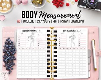 Body Measurement Tracker, Printable Measurement Chart, Body Progress, Body Weight Track, Weight Loss, Body Log Tracker, A5