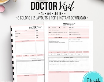 Editable Doctor Visit, Doctor Visit Tracker, Health Consultation Record, Printable Health Planner Insert, Medical Record, A5, A4, Letter