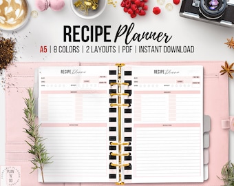 Recipe Template, Recipe Book Printable, Cook Book Meal Planner, Recipe Organizer, Recipe Card Template, Blank Recipe Sheet, A5