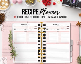 Recipe Book Printable, Cook Book, Recipe Organizer, Recipe Card Template, Blank Recipe Sheet, A5 Planner Inserts