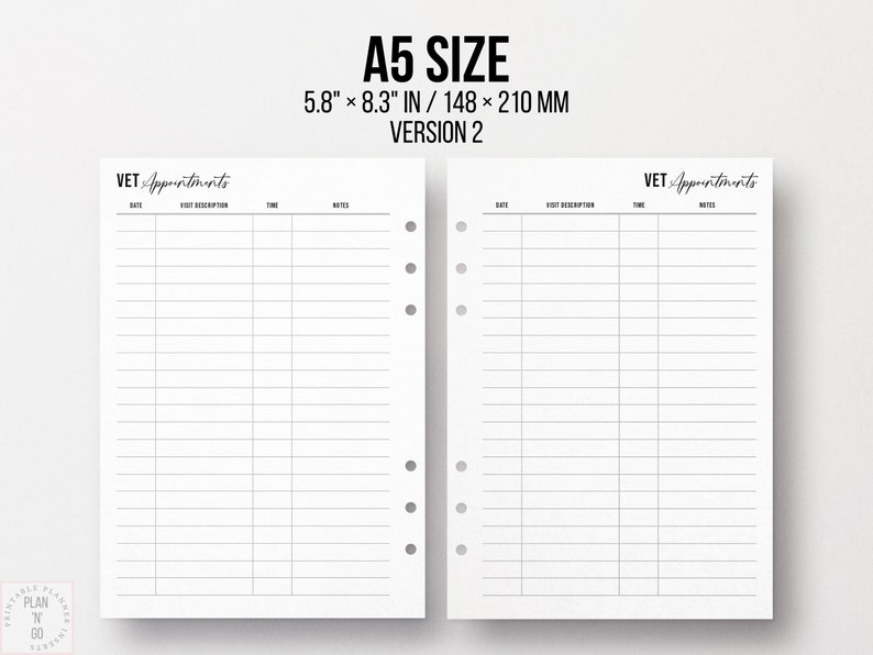 Vet Appointment Tracker, Printable Vet Visit, Pet Information