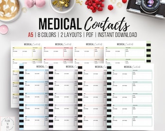 Medical Contact Printable, Doctor Contact, Medical Info, Medical Insert, Healthcare Contact, Doctor List, Medical Tracker, Contact List, A5