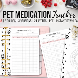 Pet Medication Tracker, Printable Pet Medicine Chart, Pet Planner Insert, Vet Visit Record for Cats and Dogs, Pet Health, Pet Care, A5