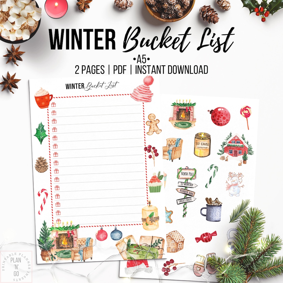 Winter Bucket List, Printable Christmas Activity Checklist, Bucket List Template, Holiday Family ...