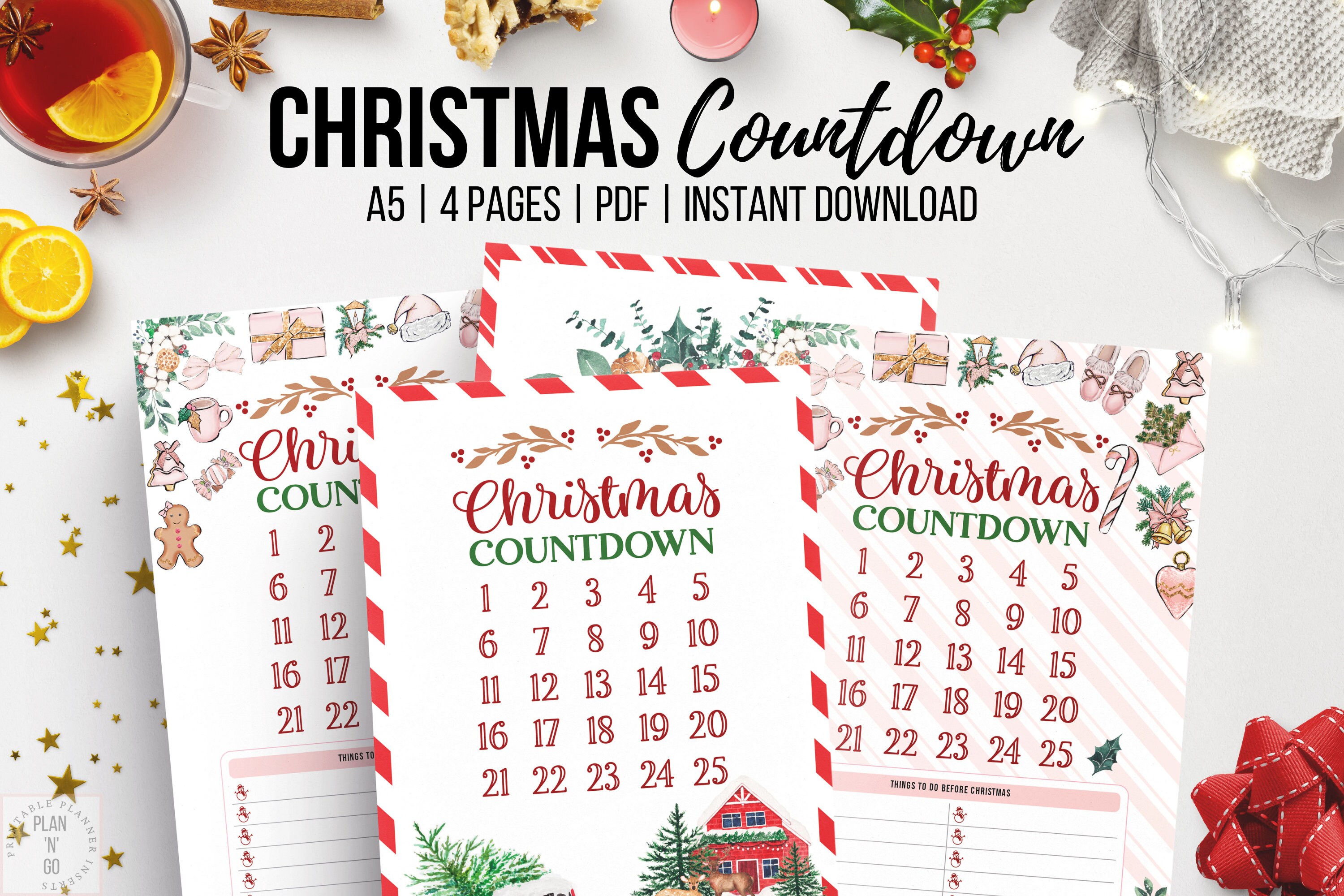 Christmas Countdown Printable Advent Calendar Days Until Etsy