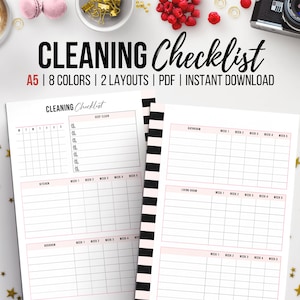 Cleaning Schedule, Printable Cleaning Planner, Weekly Checklist, Household Cleaning Routine, Cleaning List, Cleaning Checklist, A5