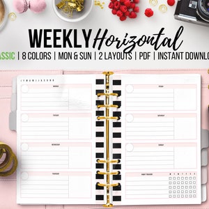 Weekly Planner Printable, Undated Planner, Horizontal Layout, Habit Tracker, Week on Two Pages, Week at a Glance, Classic Happy Planner