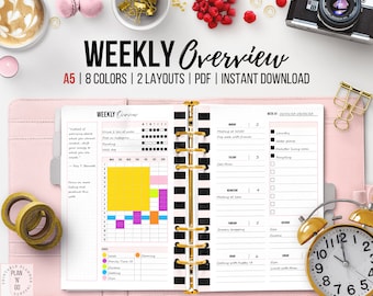 Week at a Glance, Printable Week Organizer, Undated Planner, Weekly Schedule, Weekly Overview Planner, Planner on Two Pages, A5