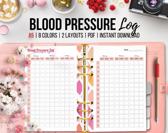 Blood Pressure Log, Printable Health Tracker, Blood Pressure Monitoring, Medical Tracker, Heart Rate Tracking, A5