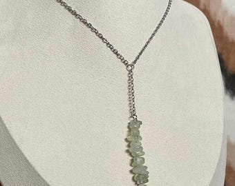 Prehnite Unconditional Love Compassion Healing Energy Lucid Dream Chip bead Pendant Y Necklace Steel Chain Genuine Gemstone Zodiac Libra