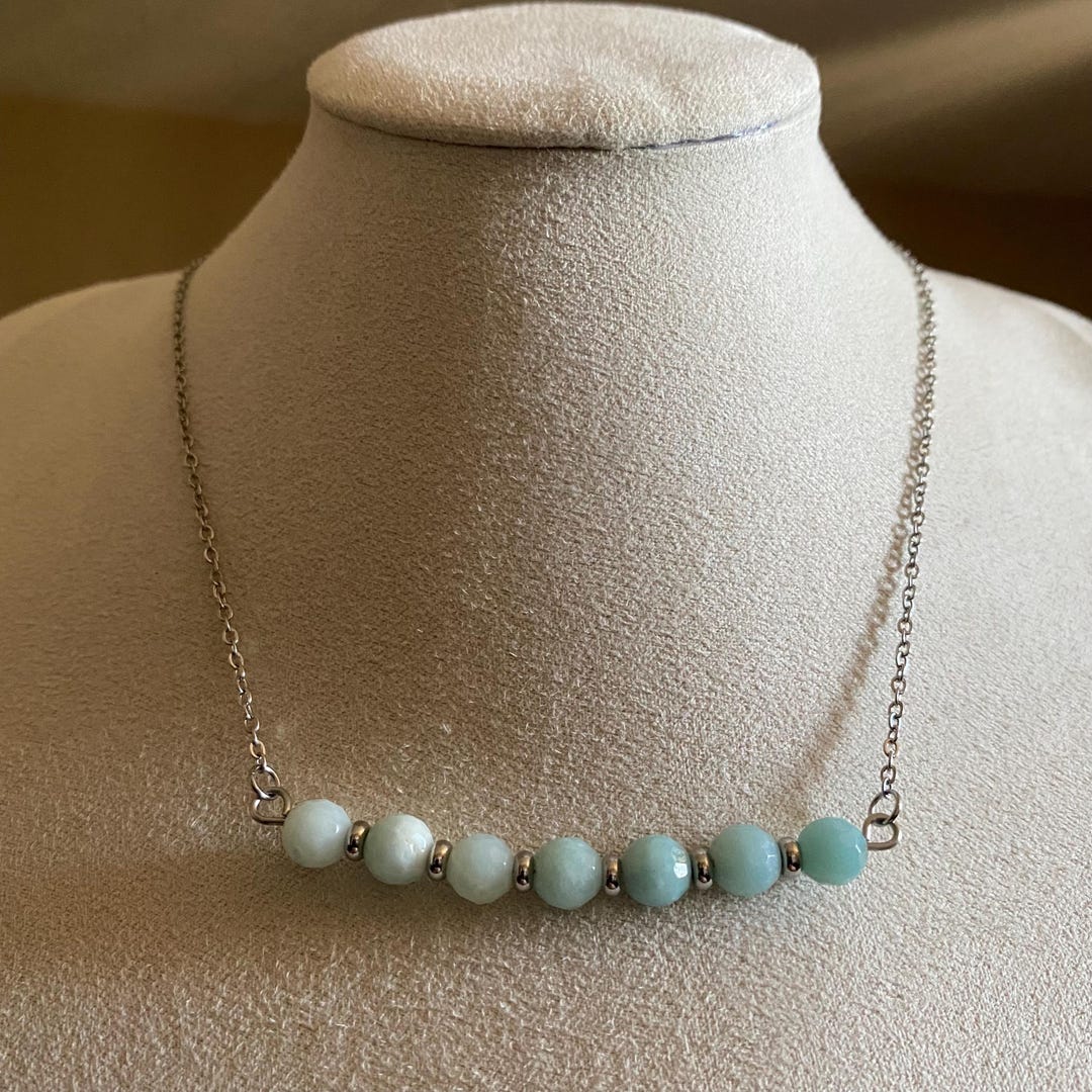 Amazonite Soothing Healing Balance Faceted Beaded Bar Necklace With ...