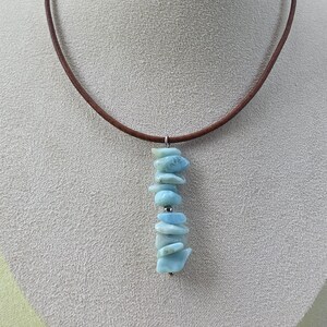 Larimar Natural Rare Gemstone Pendant Necklace Healing Anxiety Stress Relief Trust Love Good Luck Charm Boho Hippie Leo Pisces Leather Steel image 3