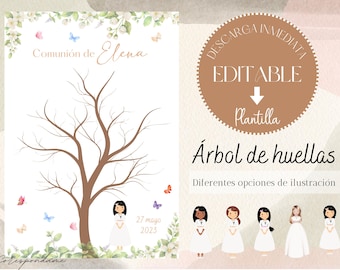 EDITABLE Árbol de Huellas Comunión, Libro de Firmas Primera Comunión, Fingerprint Tree, Albero delle Impronte, Recordatorio Descargable