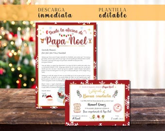 EDITABLE Official Letter To Santa And Official Nice List Certificate, Santa Claus Certificate Spanish Download, Personalized Letter from Santa