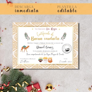 EDITABLE Certificado Buena Conducta Reyes Magos, Nice List Certificate, Certificado Reyes Magos en Español para descargar, Carta Reyes Magos