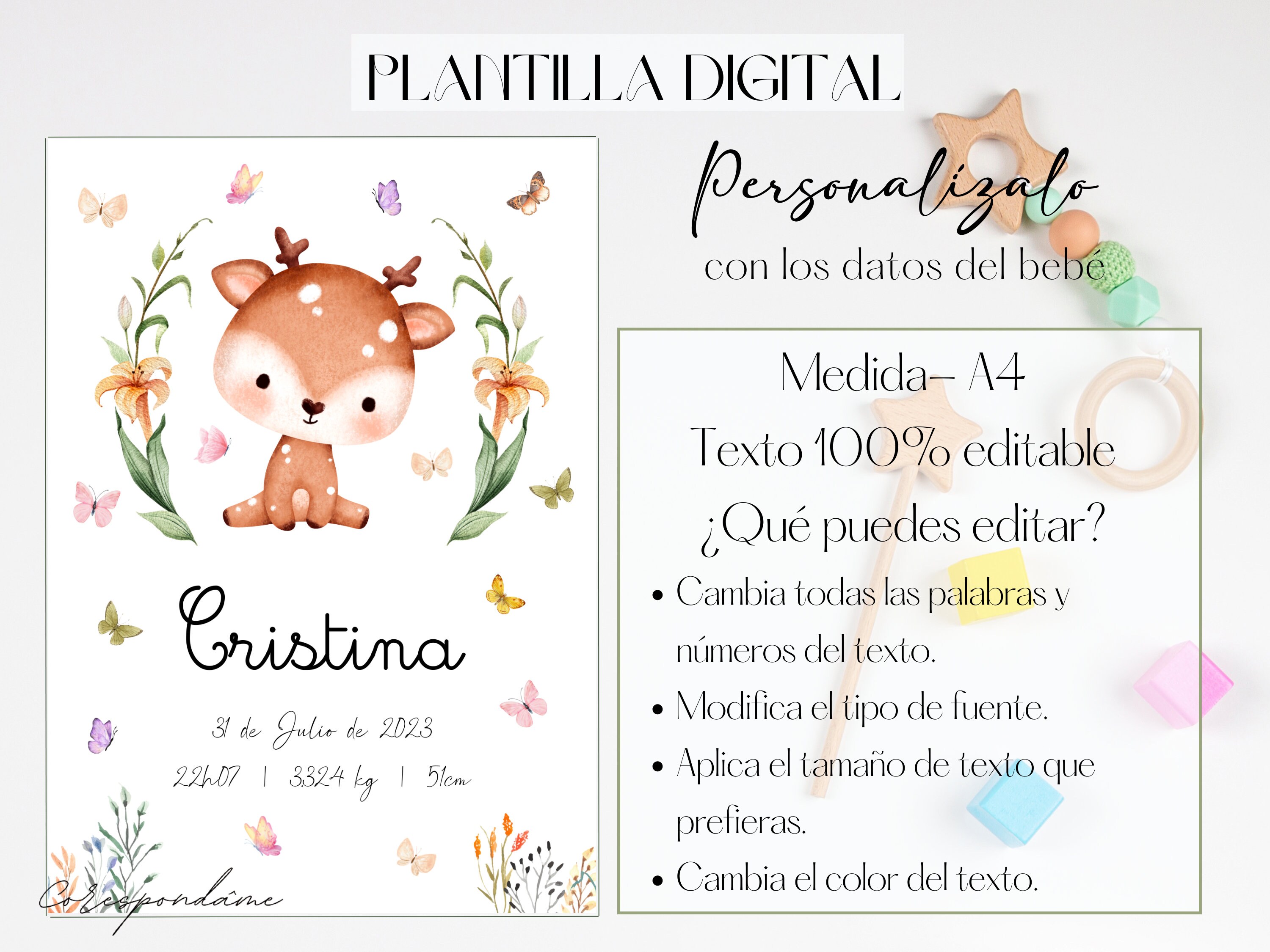 Cuadro Personalizado Natalicio Para Bebé - ALABRISA detalles
