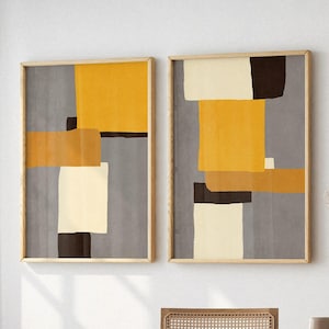 Yellow Abstract Art Set Of 2, Wall Art Prints Abstract Downloadable Yellow Home Decor, Yellow Modern Art, Gray Yellow Geometric Wall Art
