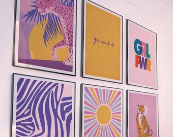 Room Decor Aesthetic Minimalist Trending Printables Wall Art Set Of 6  Popular Right Now, Pink Purple Leopard Wall Art Popular Printables