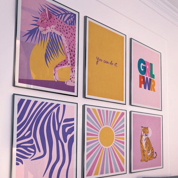 Room Decor Aesthetic Minimalist Trending Printables Wall Art Set Of 6  Popular Right Now, Pink Purple Leopard Wall Art Popular Printables