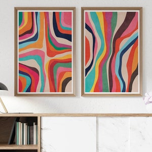 Abstract Art Prints Set of 2: Hot Pink Maximalist Decor (Digital Download)