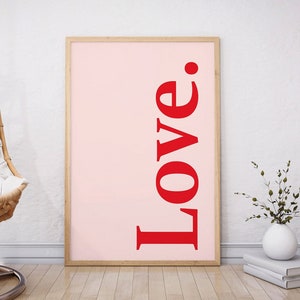 Kärleksväggkonst utskrivbar, Alla hjärtans dag-väggkonst kärleksaffisch, rosa konst kärleksväggdekor typografi väggkonst, minimalistisk kärleksskylt utskrivbar bild 1