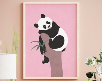 Dopamine Decor Cute Wall Art Panda Poster, Funny Wall Art Cute Prints Girly Room Decor,  Panda Nursery Decor, Cute Apartment Decor Digital