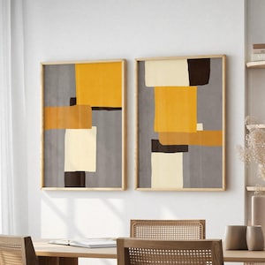 Yellow Abstract Art Set of 2, Wall Art Prints Abstract Downloadable ...