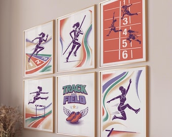 Impressions d'art mural girly d'athlétisme, art sportif de décoration de chambre d'adolescente, lot d'affiches de course d'art d'adolescente de 6 art mural de sport de galerie
