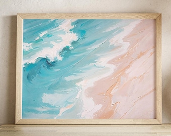 Stampa artistica "Blue Ocean Wave": decorazione murale con paesaggio marino costiero (download digitale)
