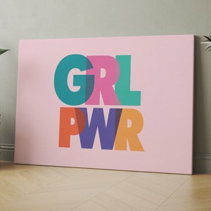 Póster feminista con impresión horizontal, arte de pared minimalista con impresión tipográfica, citas de arte de pared para decoración de habitación de niña, arte inspirador de Grl Pwr en rosa pálido
