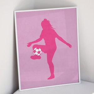 Art For Girls Room Decor, Girls Soccer Poster, Soccer Wall Art In Pink And Purple, Teen Room Art Sports Poster, Girl Soccer Room Decor