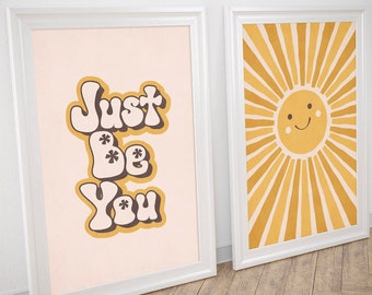Wall Art Set Of 2 Pastel Art Print, Kids Wall Art Prints, Nursery Artwork Yellow Sun, Kids Room Art, Nursery Art Print, Playroom Wall Art