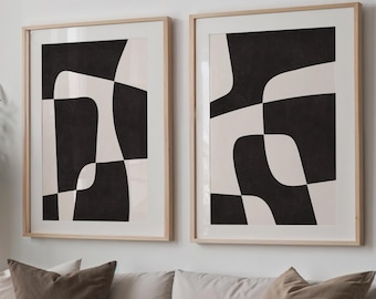 Láminas de arte abstracto en blanco y negro para imprimir, láminas de arte geométrico abstracto para imprimir, láminas de arte moderno para decoración de paredes del hogar (juego de 2)