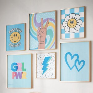 Blue Kids Room Wall Art Prints: Playroom Decor (Digital Download)