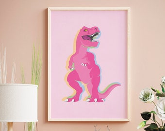 Pink Minimalist Wall Art Dinosaur Kid Wall Art Room Decor, Playroom Decor Dinosaur Wall Art, Playroom Art Kids Room Decor Dinosaur Poster