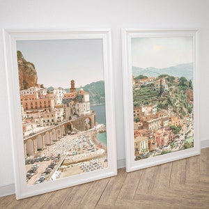 Italy Wall Art Coastal Architecture Print, Mediterranean Decor Italy Prints, Amalfi Coast Print Set Of 2, Travel Print Italy Photography