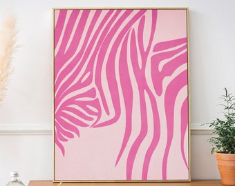 Pink Aesthetic Wall Art Trendy Animal Print, Trendy Dorm Wall Art Pink Zebra Print, Minimalist Abstract Bright Wall Art, Pink Decor For Room