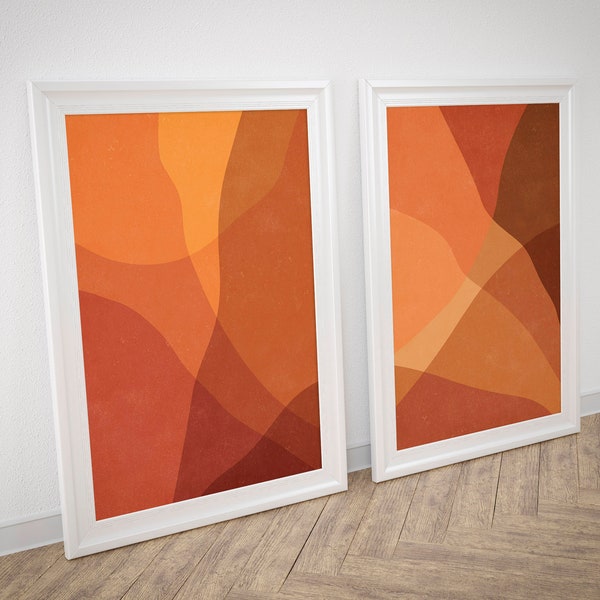 Orange Abstract Wall Art Prints, Printable Wall Art Abstract Orange Print Set Of 2, Burnt Orange Wall Art, Minimal Wall Art Digital Prints