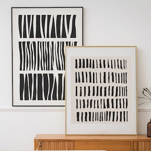 Black And White Art Abstract Art Prints Set Of 2, Mid Century Modern Art Prints, Minimalist Art Print Black And White Downloadable Prints