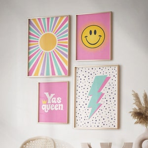Funky Dorm Wall Art Prints: Pink, Blue, Teal (Digital Download)