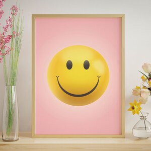 Preppy Smiley Face Print: Pink Dorm Room Wall Art (Digital Download)