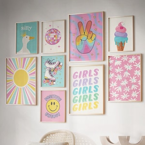 Galerie Wand Kunst Set Bunte Poster, Funky Wand Kunst Drucke Set Von 9, ästhetische Galerie Wände Drucke, Trendige Wand Kunst druckbare Poster Set
