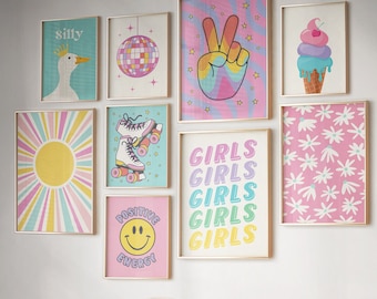 Gallery Wall Art Set Colorful Posters, Funky Wall Art Prints Set of 9, Aesthetic Gallery Wall Prints, Trendy Wall Art Printable Poster Set