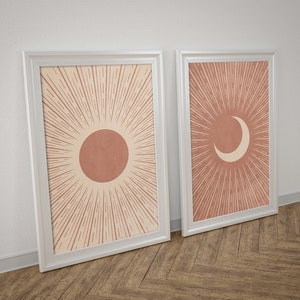 Sun And Moon Wall Art Prints Download Boho Set Of 2 Piece Wall Art Above Bed Wall Decor Boho Sun And Moon Prints Above Bed Wall Art Set Of 2